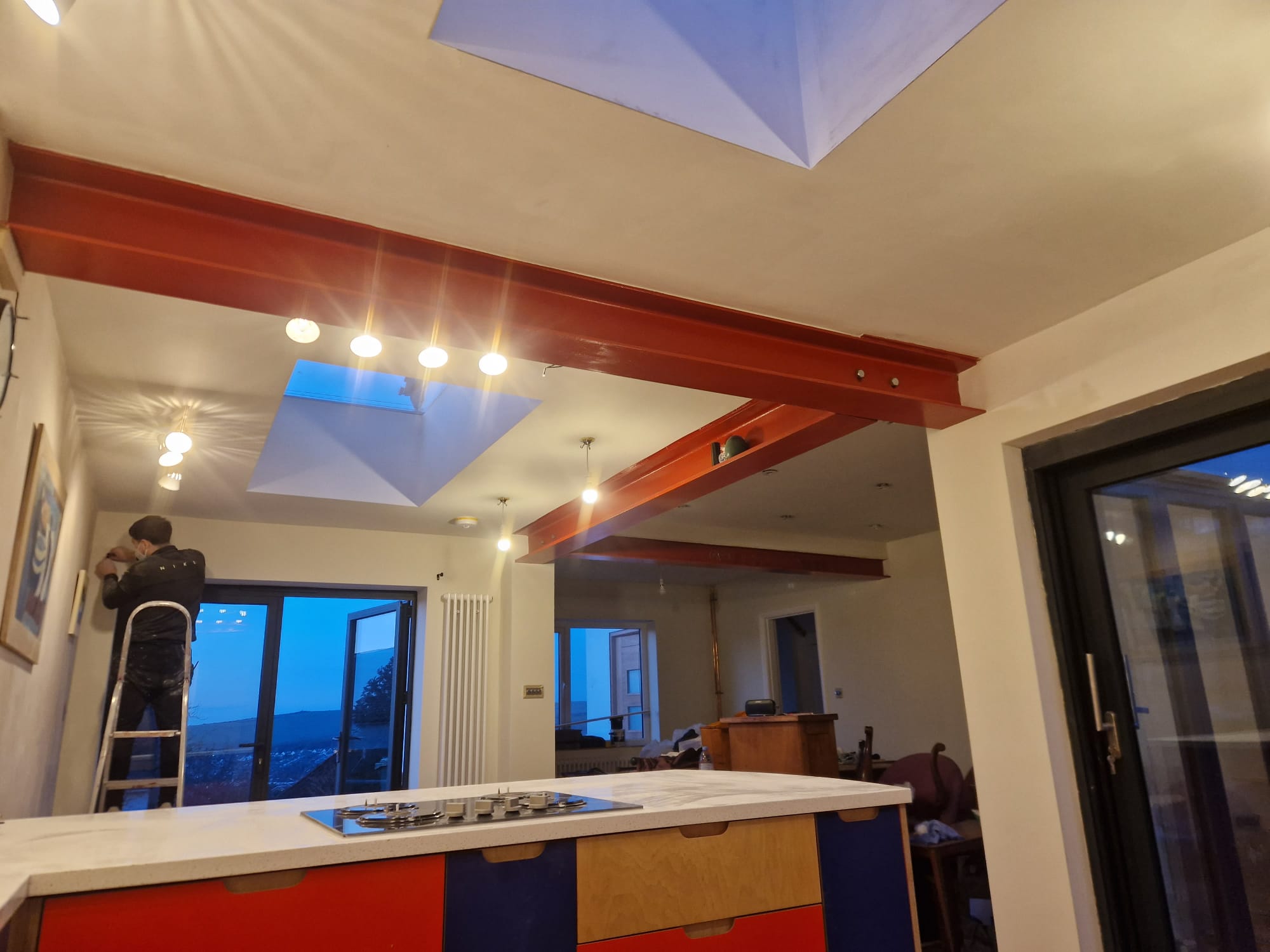 Steel beam over a kitchen island