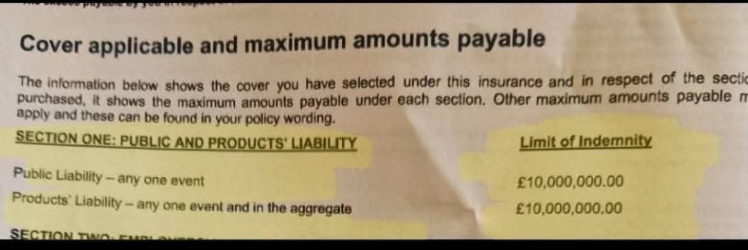 £10m Public & Products Liability